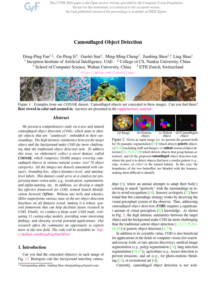 Fan Camouflaged Object Detection CVPR 2020 Paper | PDF | Image ...