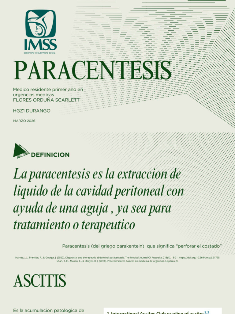 Paracentesis | PDF | Medicina CLINICA | Especialidades Medicas