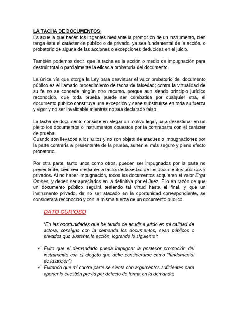 La Tacha de DOCUMENTOS (probatorio) | PDF | Demanda judicial | Verdad