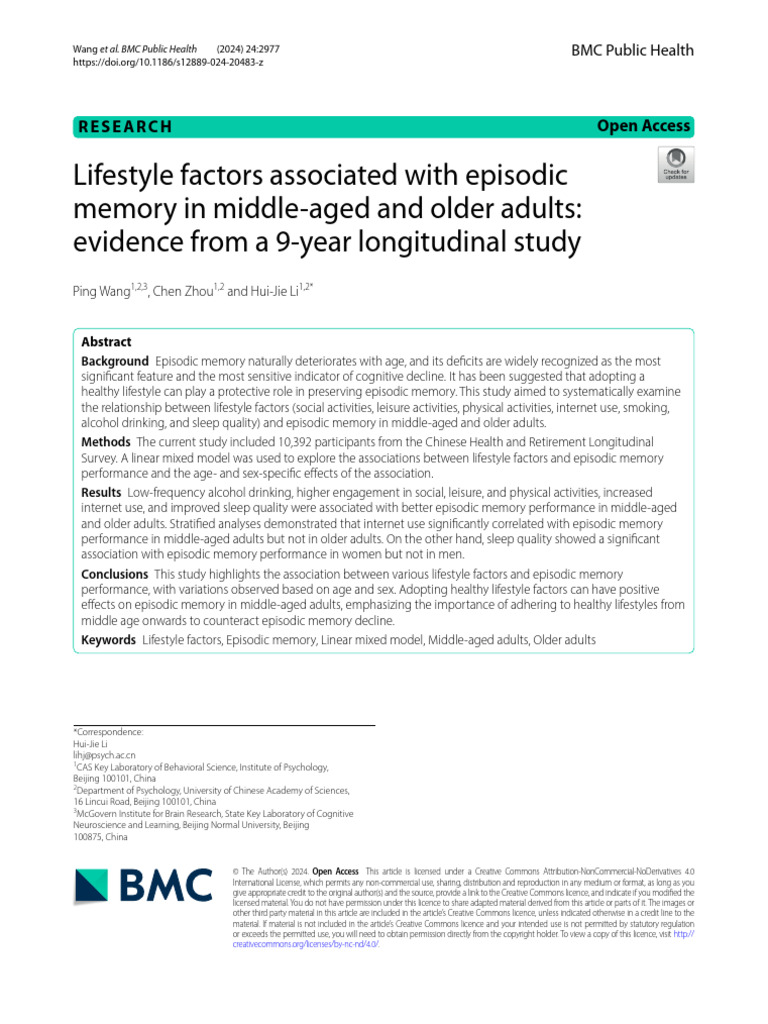 Lifestyle Factors Associated With Episodic Memory in Middle-Aged and ...