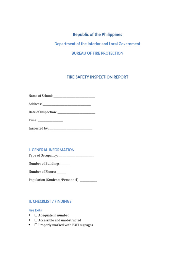 BFP Inspection Report Template | PDF