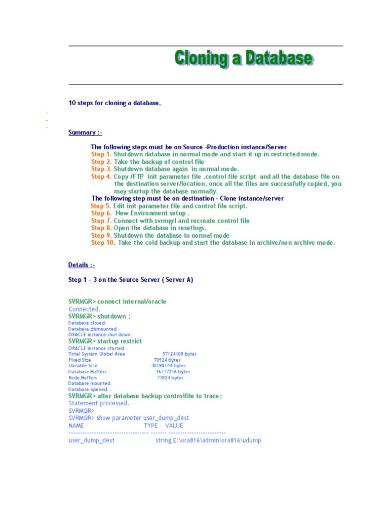 10 Steps For Cloning A Database | PDF | Operating System | Databases