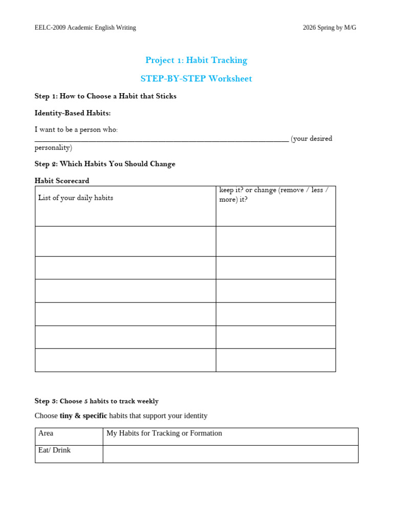 Habit Tracking Worksheet For Submission | PDF | Habits