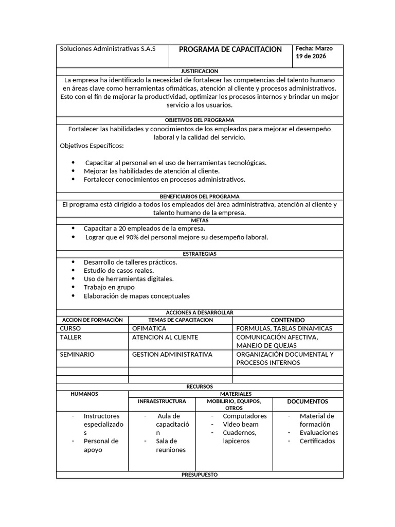 Anexo Programa de Capacitacion | PDF | Creación de capacidad | Servicio ...