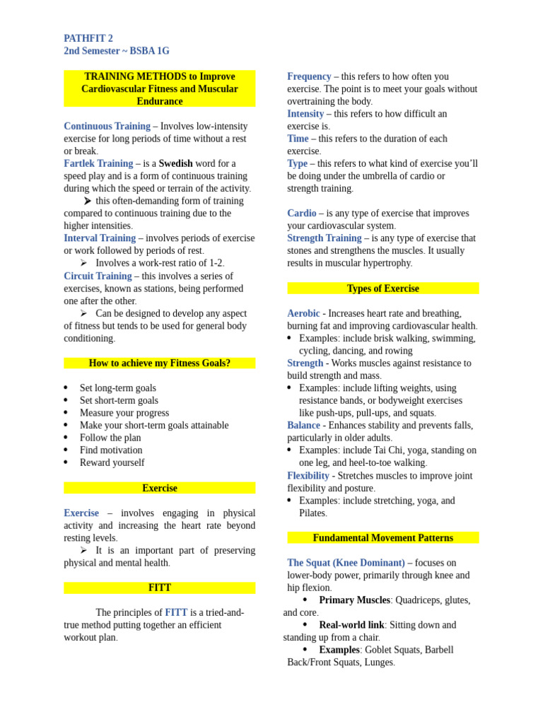 PATHFIT 2 Reviewer | PDF | Strength Training | Aerobic Exercise