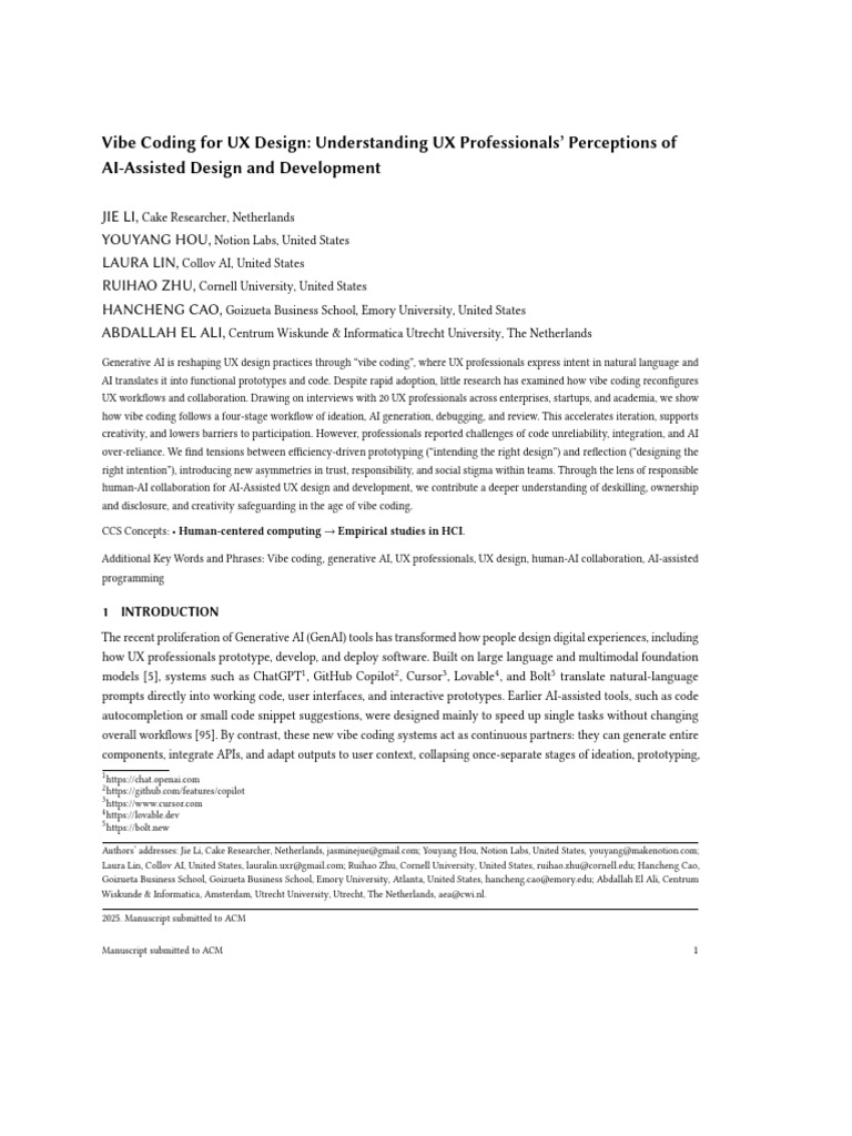 Vibe Coding For UX Design Understanding UX Profess | PDF | Artificial ...