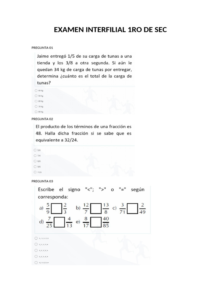 Examen Interfilial 1ro de Sec | PDF