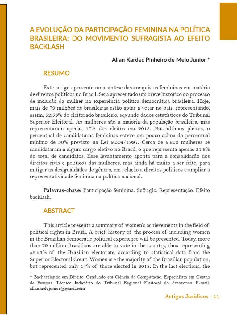 A Evolução Da Participação Feminina Na Política | PDF | Sufrágio ...