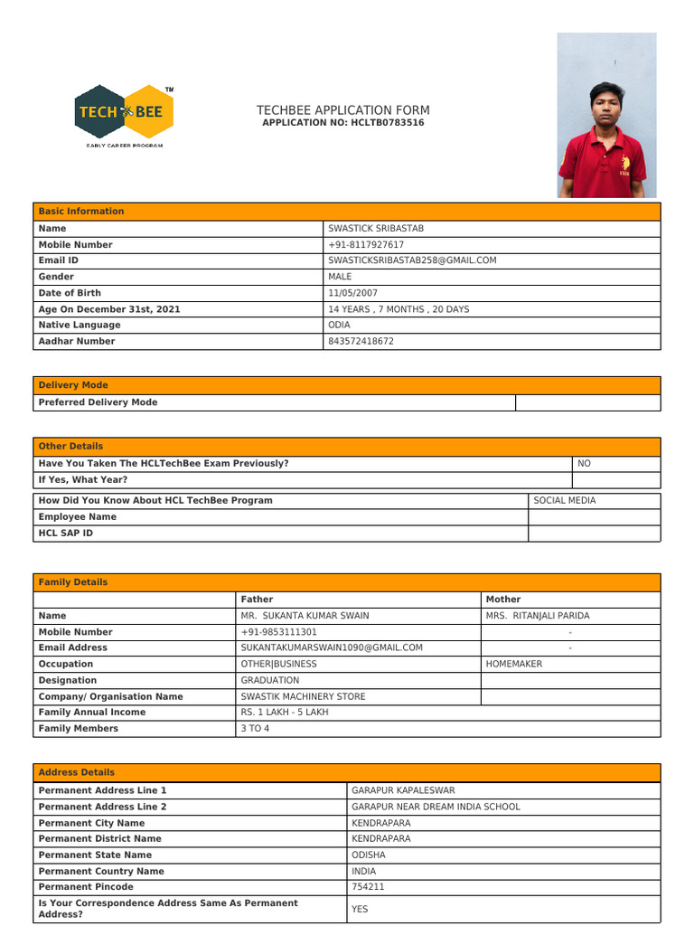 Application Form HCLTB0783516 | PDF