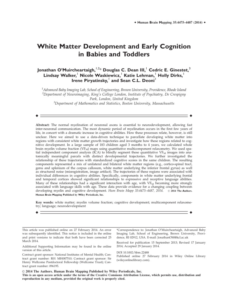 White Matter Development and Early Cognition in Babies | PDF | Corpus ...
