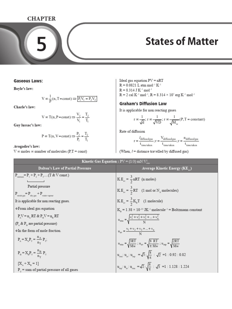 Short Notes States of Matter | PDF | Gases | Mole (Unit)