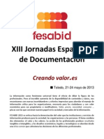 Jorrnadas Documentación Fesabid - Call For Papers