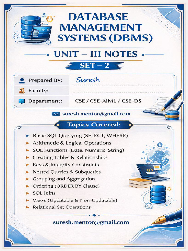 Dbms Notes Unit 3 - Set 2 | PDF | Sql | Data Management