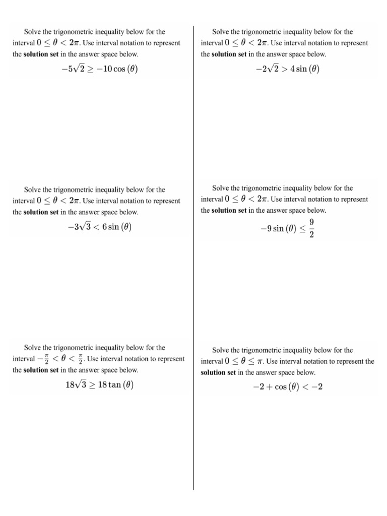 3.10 Trig Inequalities Practice | PDF