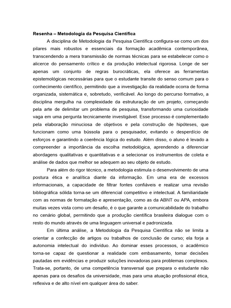 Resenha - Metodologia Da Pesquisa Científica - GABRIELA AMEXIS SILVA ...