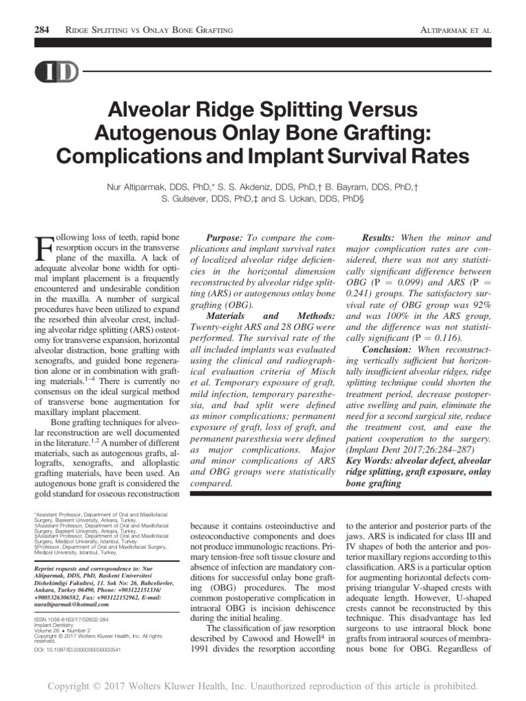Alveolar Ridge Splitting Versus Autogenous Onlay.19 | PDF | Dental ...