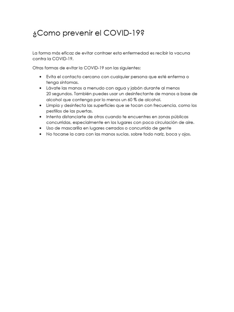 Como Prevenir El COVID | PDF