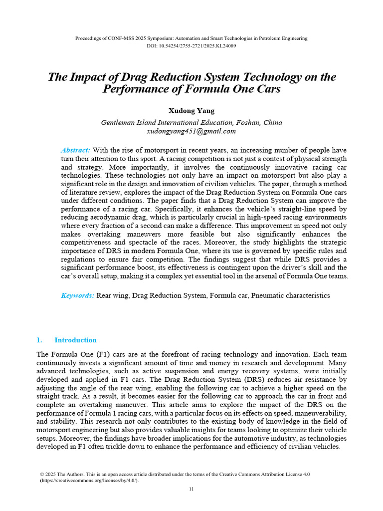 The Impact of Drag Reduction System Technology On | PDF | Formula One ...