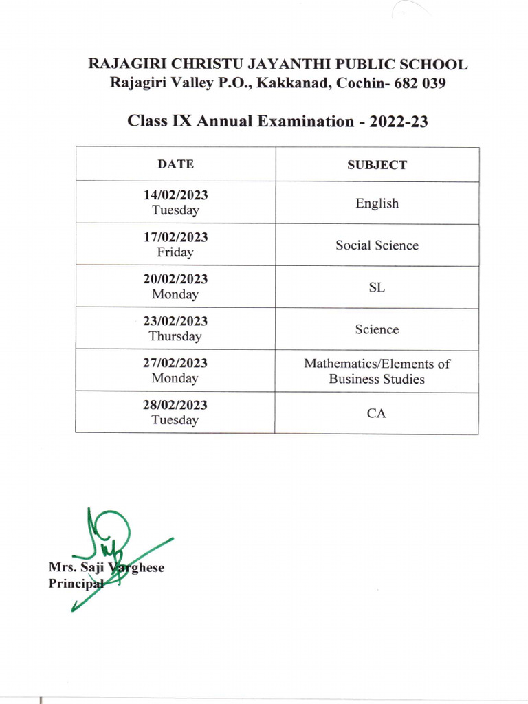 Annual Examination Schedule Class IX | PDF
