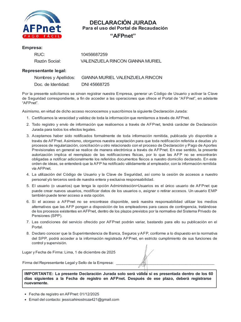 Declaracion Jurada | PDF | Documento de identidad