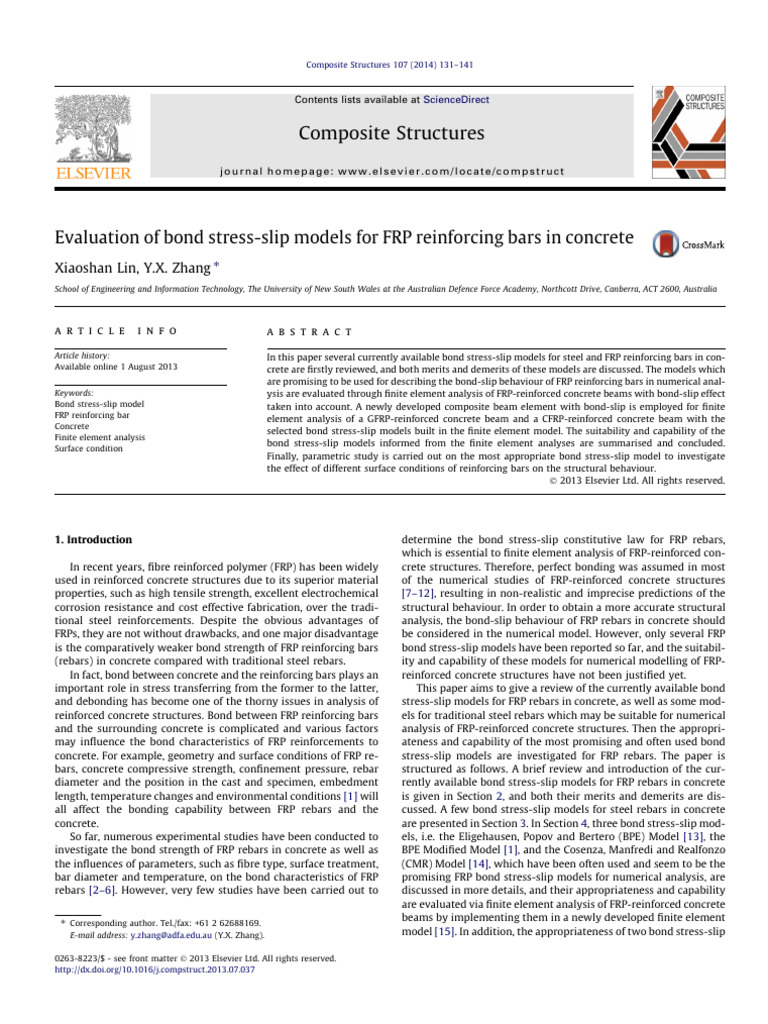 Evaluation of Bond Stress-Slip Models For FRP Reinforcing Bars in ...