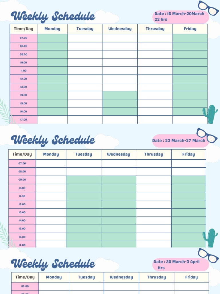 Colorful Blue Pink Schedule Weekly Calendar | PDF