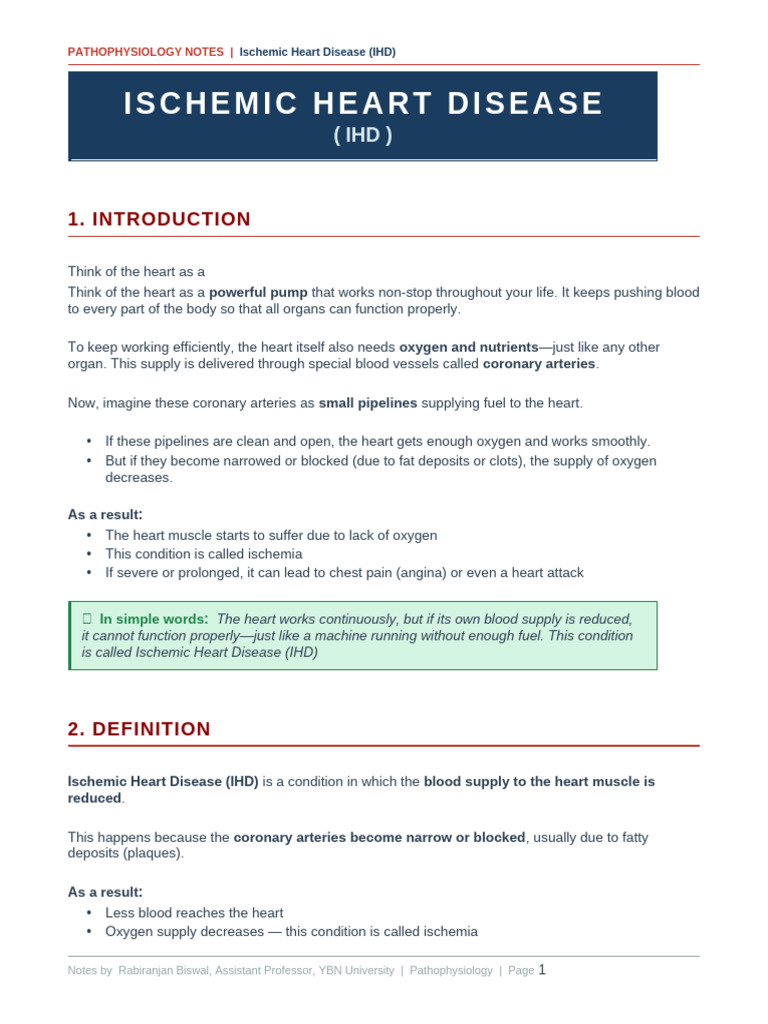IHD Pathophysiology Notes | PDF | Ischemia | Myocardial Infarction