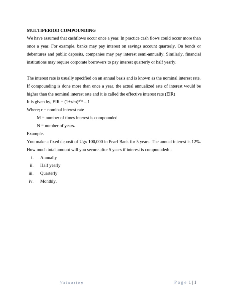 Multiperiod Compounding - Class Work | PDF