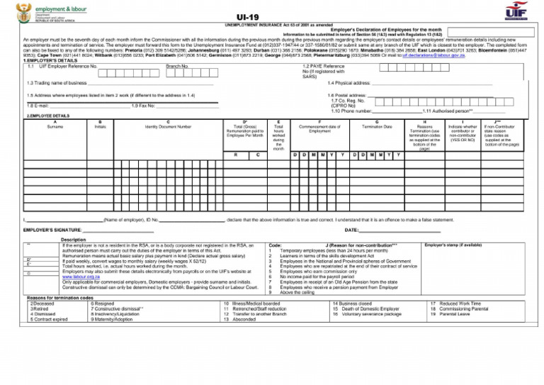 UI19 Employers Declarations | PDF