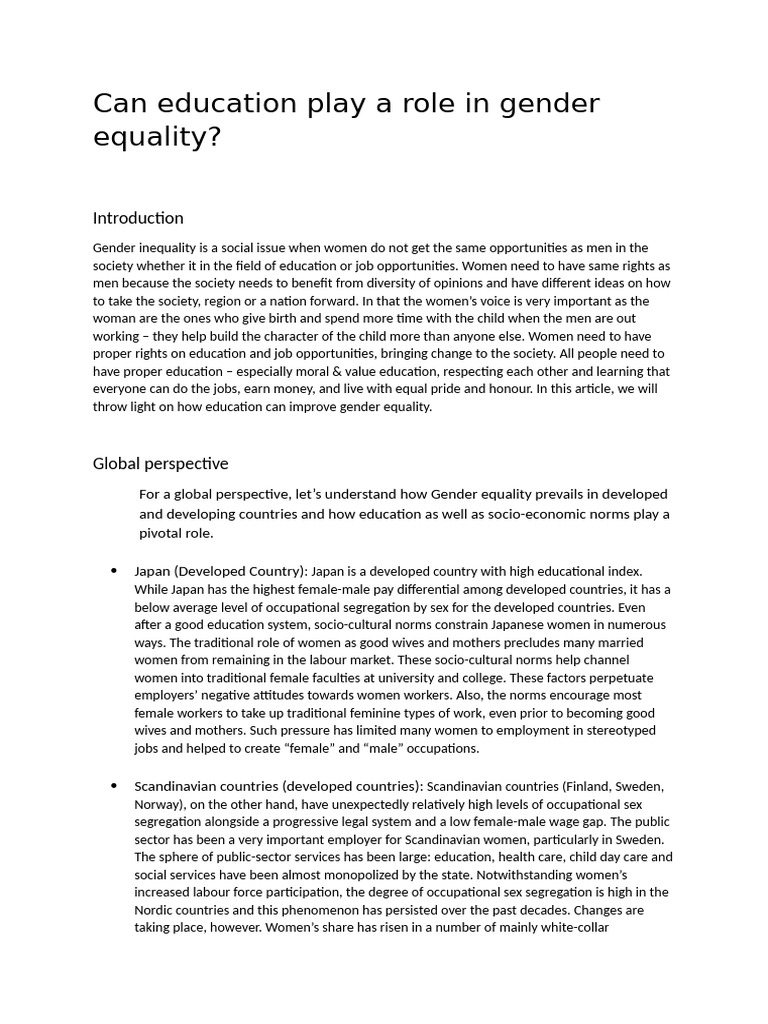 Can Education Play A Role in Gender Equality | PDF | Gender Studies ...
