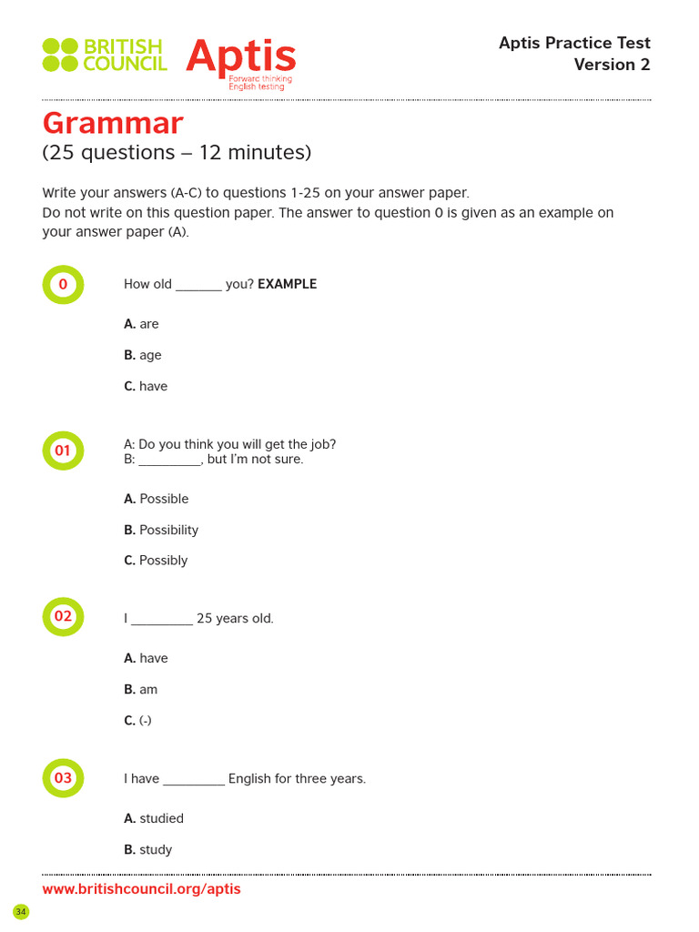 Aptis Vocabulary&Grammar&Reading | PDF | Breads