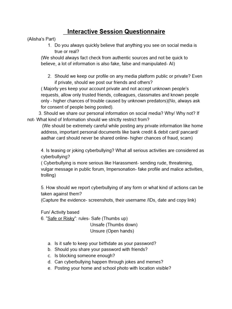 Interactive Session Questionnaire | PDF | Cyberbullying
