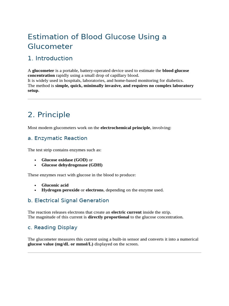 Estimation of Blood Glucose Using A Glucometer | PDF | Clinical ...