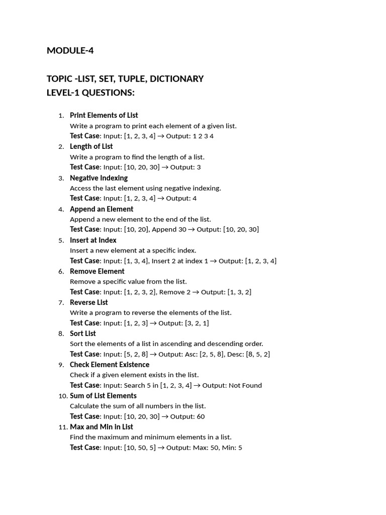 Python Level 2 List, Set, Tuple, Dictionary | PDF | Computing ...