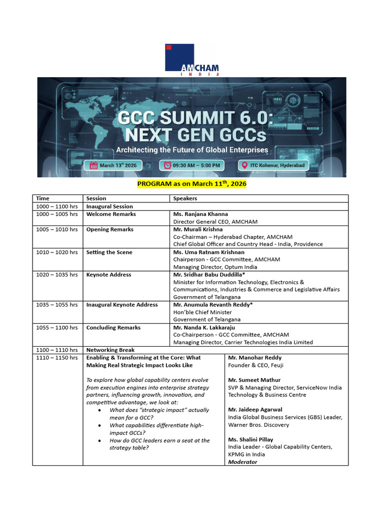 Program - GCC Summit 6.0 - Hyderabad - 13mar26 | PDF