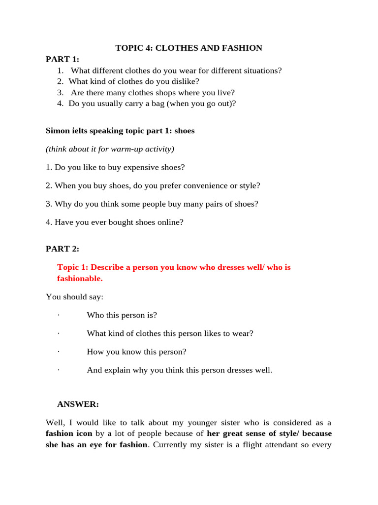 Topic 4 - Fashion and Clothes | PDF | Clothing | Fashion