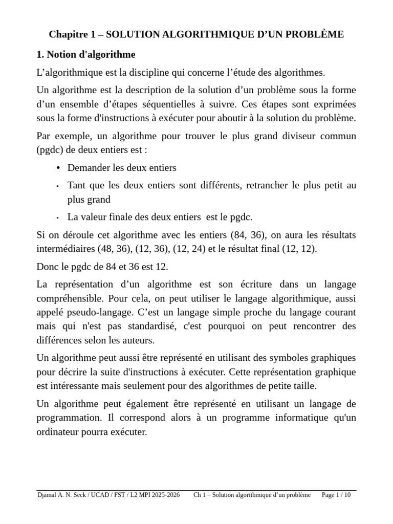 Chapitre 1 - Solution Algorithmique D'un Problème-1 | PDF | Langage de ...