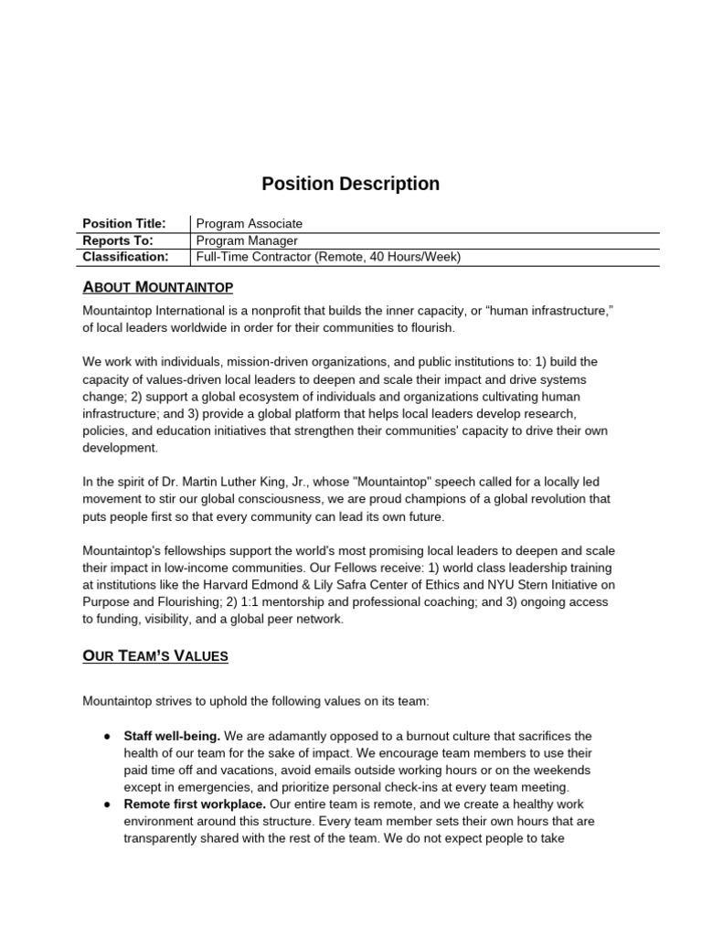 Program Associate Position Description | PDF | Leadership ...