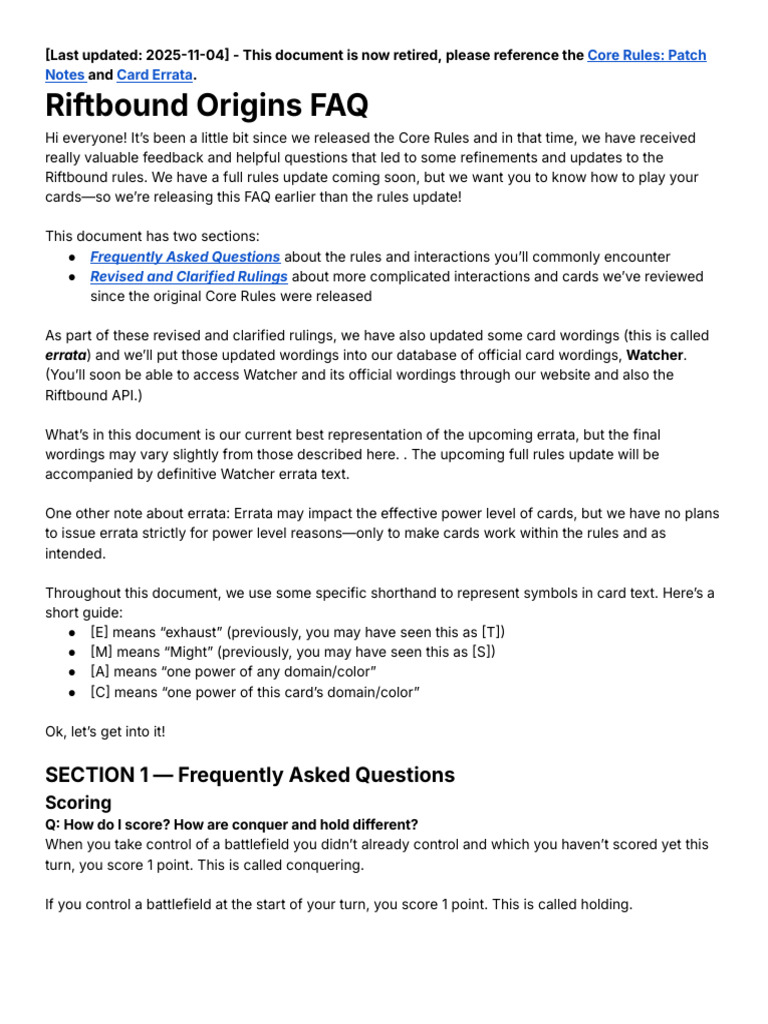 Riftbound CoreRules FAQ 11042025 | PDF