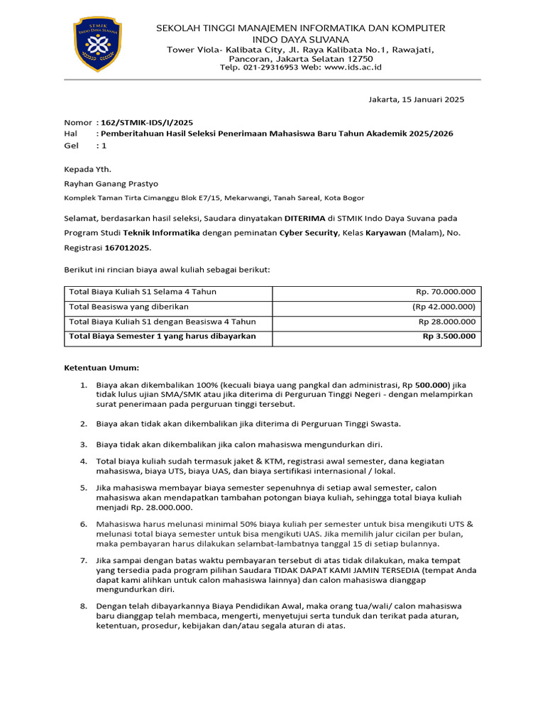 Rayhan Ganang Prastyo - Draft LoA Kelas Karyawan 202-2026 | PDF