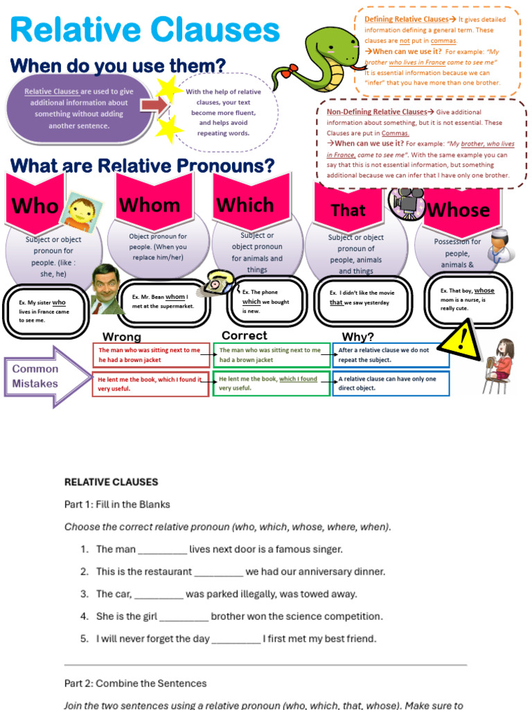 Relative Clauses - Exercises | PDF | Subject (Grammar) | Pronoun