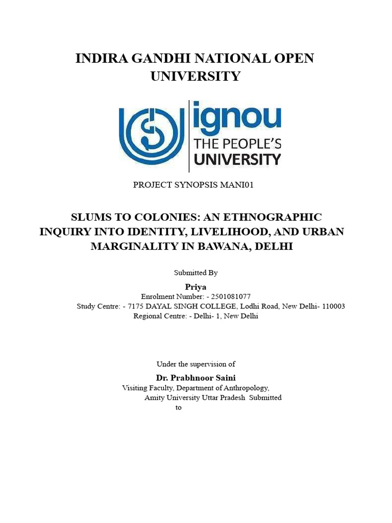 Synopsis File Priya | PDF | Ethnography | Slum
