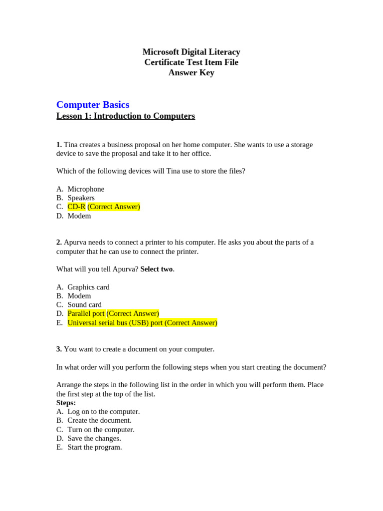 Microsoft Digital Literacy Certificate T | PDF | Security | Computer ...