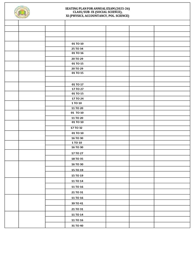 13-03-2026 Seating Plan Ix - Xi - Annual Exam - 2025-26 | PDF