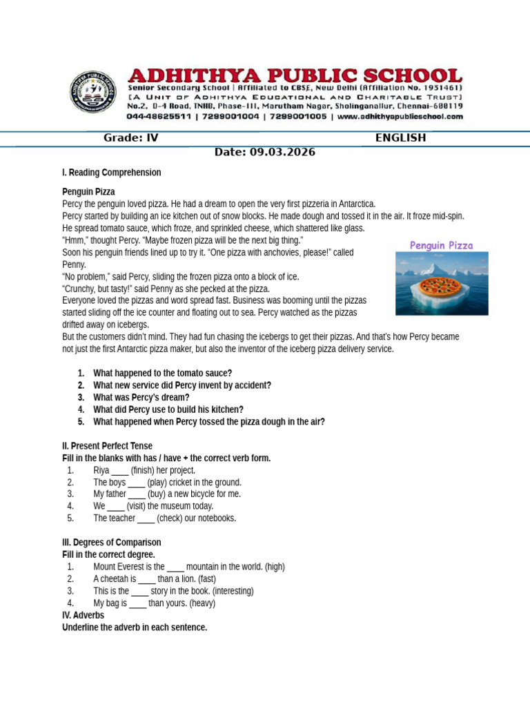 4th Grade English Worksheet | PDF | Pizza | Grammar