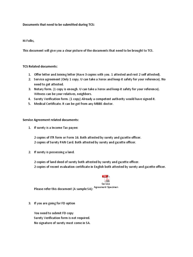TCS Document Submission Guidelines | PDF | Document | Identity Document