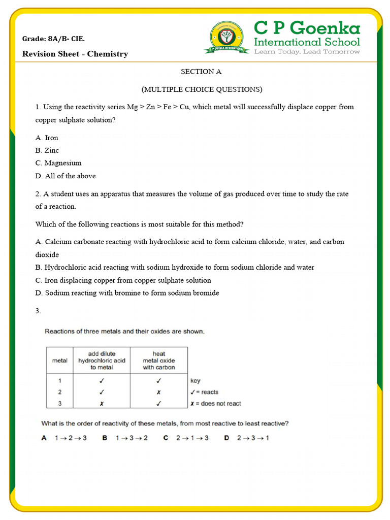 Term 2 Grade 8 Chemistry Revision Worksheet | PDF | Chemical Reactions ...