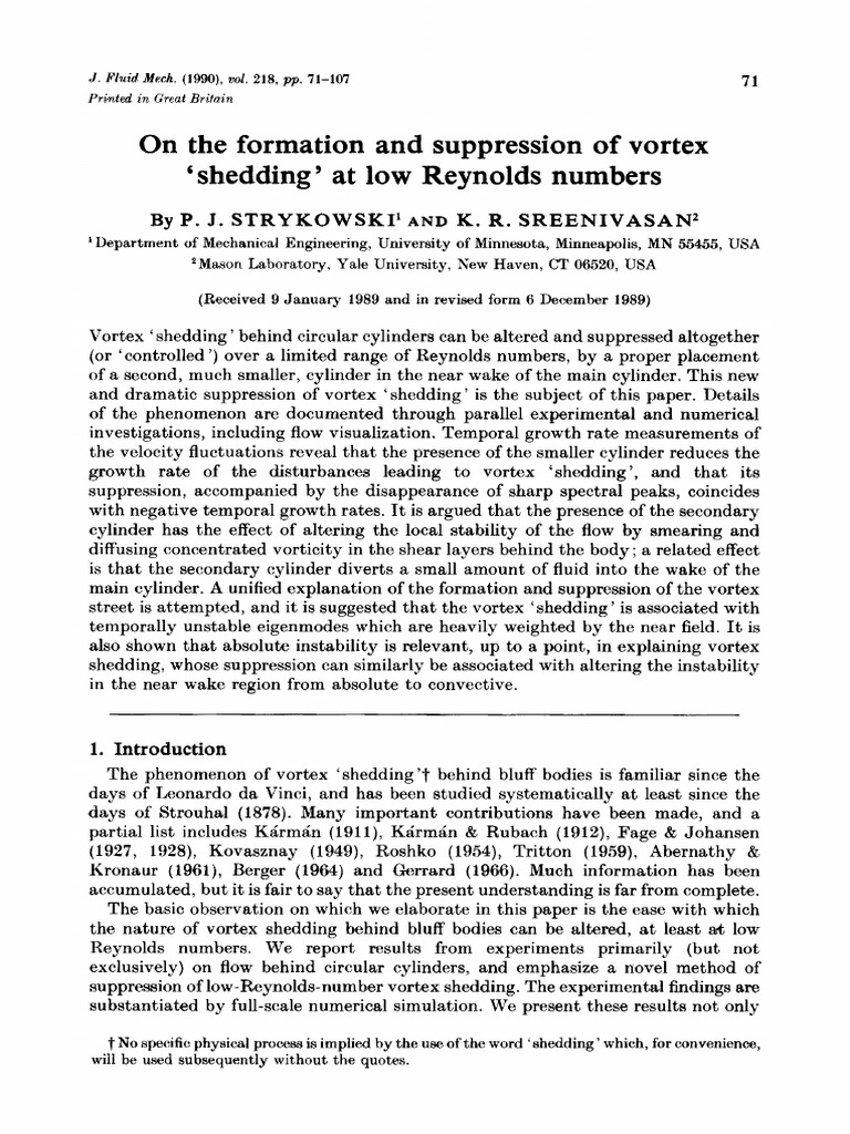 On The Formation and Suppression of Vortex Shedding at Low Reynolds ...