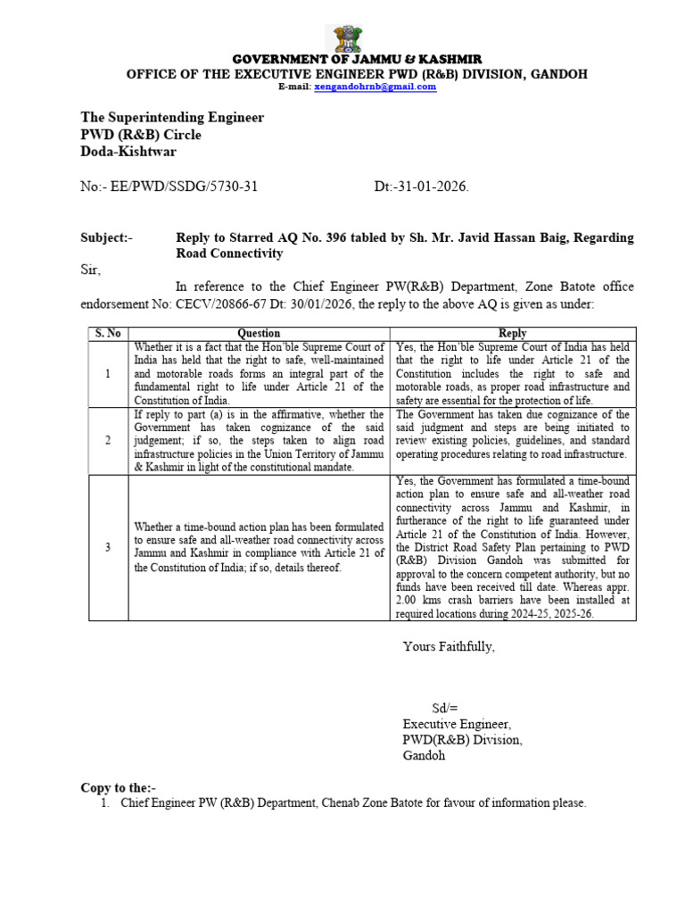 The Superintending Engineer PWD (R&B) Circle Doda-Kishtwar | PDF ...