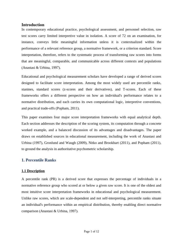 Interpretation of Scores-1 | PDF | Standard Score | Percentile